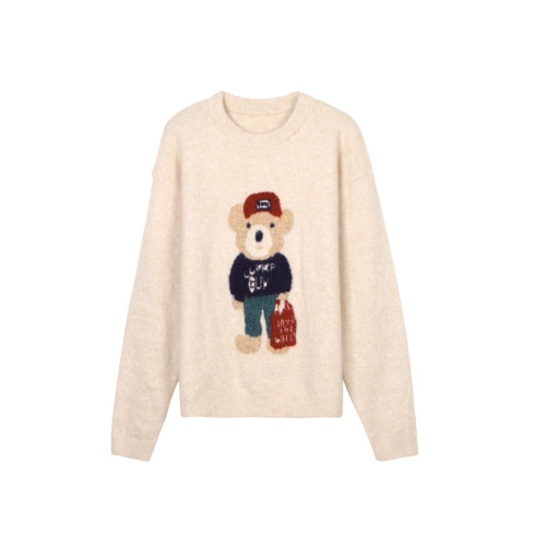 馨幫幫 可愛小熊毛衣女秋冬韓版套頭慵嬾風高級感小個子針織上衣