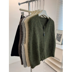 百搭基礎簡約拉鍊開衫針織馬甲女寬松小衆減齡學生氣質毛衣背心秋