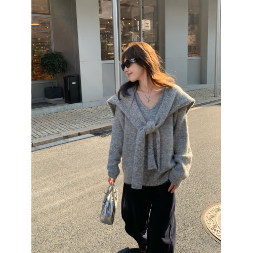 morning bloom披肩兩件套長袖針織衫毛衣女秋冬軟糯內搭加厚上衣