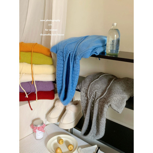 復古松弛感加厚鏤空連帽軟糯毛衣女冬外穿內搭季法慵懶減齡針織衫