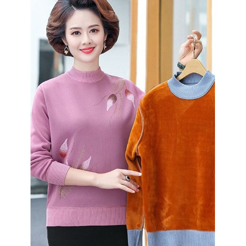 媽媽秋冬裝加絨加厚打底衫寬松大碼中老年人冬季保暖毛衣女上衣服