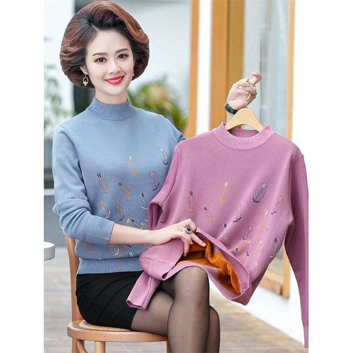 媽媽秋冬裝加絨加厚打底衫寬松大碼中老年人冬季保暖毛衣女上衣服