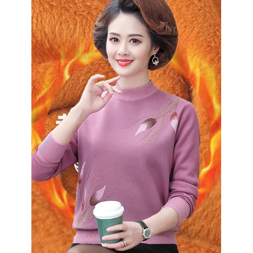 媽媽秋冬裝加絨加厚打底衫寬松大碼中老年人冬季保暖毛衣女上衣服