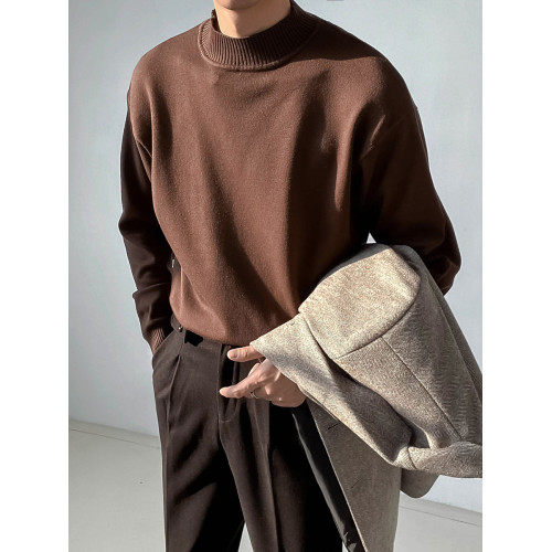 ZPZ秋冬季內搭上衣純色打底衫 男套頭半高領毛衣高級感長袖針織衫