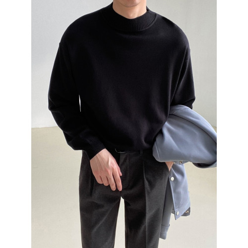 ZPZ秋冬季內搭上衣純色打底衫 男套頭半高領毛衣高級感長袖針織衫