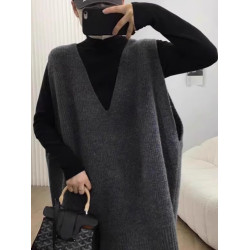 胖MM大碼歐洲站v領寬松慵懶針織馬甲女秋冬300斤曡穿背心無袖毛衣