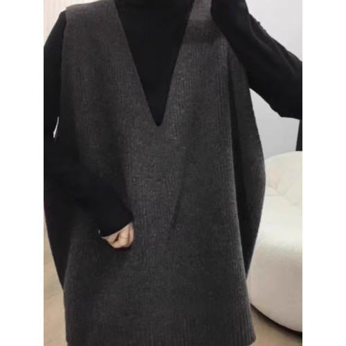 胖MM大碼歐洲站v領寬松慵懶針織馬甲女秋冬300斤曡穿背心無袖毛衣