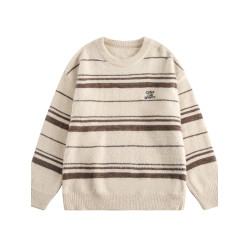 日系復古ins條紋學院風針織衫男秋冬季vintage情侶款痞帥套頭毛衣