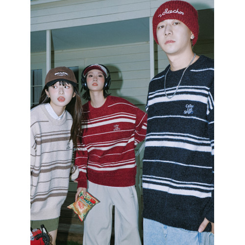 日系復古ins條紋學院風針織衫男秋冬季vintage情侶款痞帥套頭毛衣