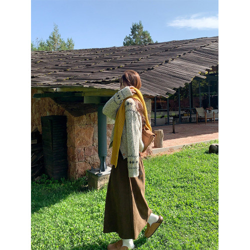 曾小鹹韓系灰色費爾島毛衣外套女秋冬季寬鬆慵嬾毛織針織開衫上衣