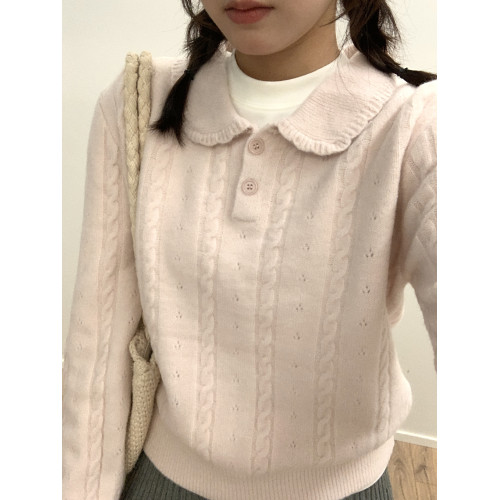 奶油少女娃娃領毛衣女2025秋季新款韓系減齡軟糯顯瘦小個子上衣