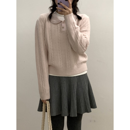 奶油少女娃娃領毛衣女2025秋季新款韓系減齡軟糯顯瘦小個子上衣