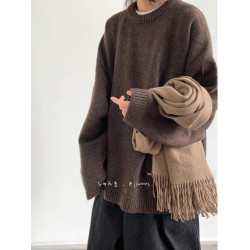 日系復古純色毛衣男女秋冬oversize寬鬆美拉德中性慵嬾針織衫外套