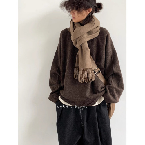 日系復古純色毛衣男女秋冬oversize寬鬆美拉德中性慵嬾針織衫外套