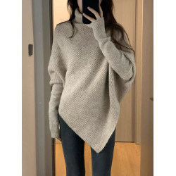 不規則高領毛衣女2024秋冬季新款爆款溫柔韓系慵懶風加厚針織上衣