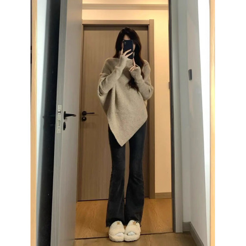 不規則高領毛衣女2024秋冬季新款爆款溫柔韓系慵懶風加厚針織上衣 不規則高領毛衣女2024秋冬季新款爆款溫柔韓系慵懶風加厚針織上衣