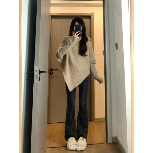 不規則高領毛衣女2024秋冬季新款爆款溫柔韓系慵懶風加厚針織上衣 不規則高領毛衣女2024秋冬季新款爆款溫柔韓系慵懶風加厚針織上衣