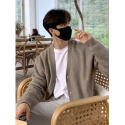 潮牌慵嬾風針織開衫毛衣外套男士秋季韓版休閒寬鬆百搭純色毛線衫