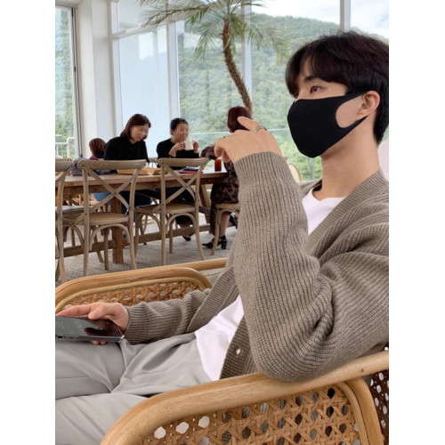 潮牌慵嬾風針織開衫毛衣外套男士秋季韓版休閒寬鬆百搭純色毛線衫