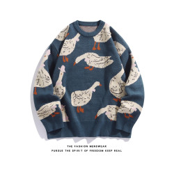 胖子大碼圓領毛衣男ins潮牌百搭寬鬆線衣日系復古情侶打底針織衫