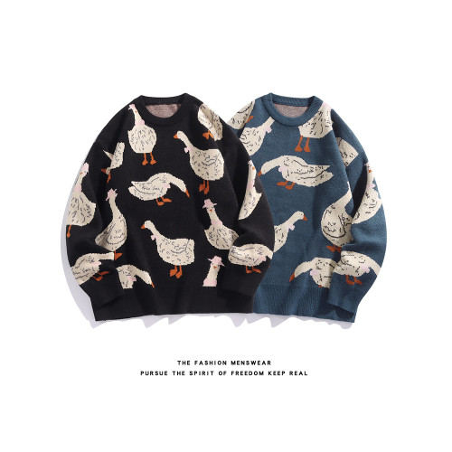 胖子大碼圓領毛衣男ins潮牌百搭寬鬆線衣日系復古情侶打底針織衫