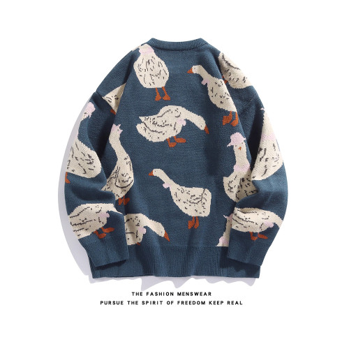 胖子大碼圓領毛衣男ins潮牌百搭寬鬆線衣日系復古情侶打底針織衫