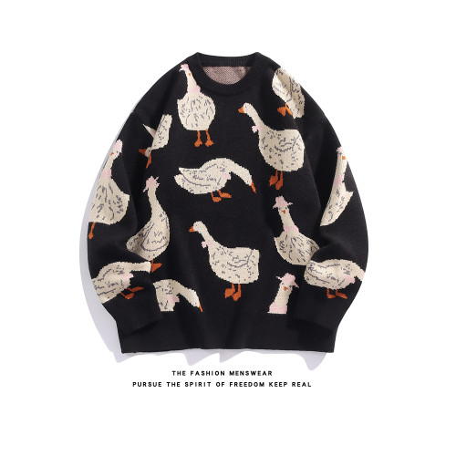 胖子大碼圓領毛衣男ins潮牌百搭寬鬆線衣日系復古情侶打底針織衫