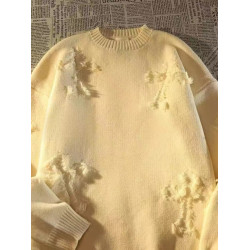 毛衣男秋冬圓領套頭大碼復古破洞流蘇毛衣男女春秋情侶長袖針織衫