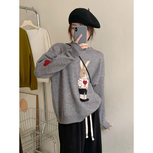 時尚小兔子可愛卡通毛衣2022秋冬新款韓版套頭長袖顯瘦針織衫上衣 時尚小兔子可愛卡通毛衣2022秋冬新款韓版套頭長袖顯瘦針織衫上衣