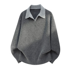 WOODSOON假兩件翻領毛衣針織衫秋冬新款潮流百搭寬松休閒男士上衣