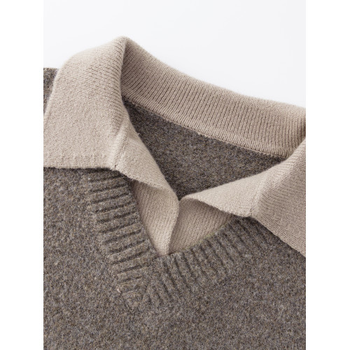 WOODSOON假兩件翻領毛衣針織衫秋冬新款潮流百搭寬松休閒男士上衣