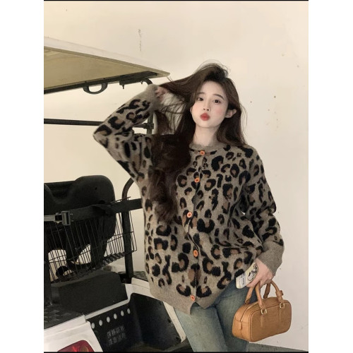 復古豹紋保暖毛衣外套女2024秋冬新款韓版慵懶風寬松小衆針織開衫 復古豹紋保暖毛衣外套女2024秋冬新款韓版慵懶風寬松小衆針織開衫