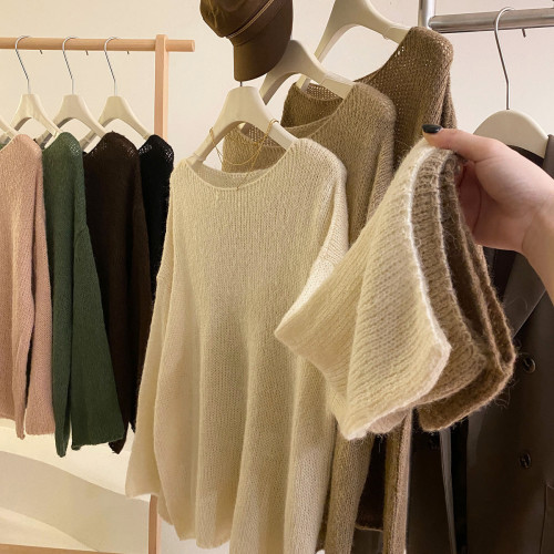 法式慵懶洋氣套頭軟乎針織罩衫女早春秋寬松松弛溫柔顯瘦外穿上衣 法式慵懶洋氣套頭軟乎針織罩衫女早春秋寬松松弛溫柔顯瘦外穿上衣