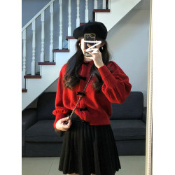 超好看新年紅色毛衣女秋冬2025新款慵懶高級感小個子內搭開衫上衣