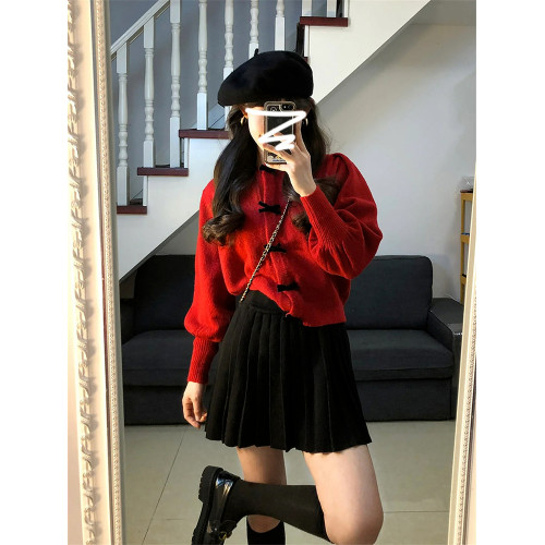 超好看新年紅色毛衣女秋冬2025新款慵懶高級感小個子內搭開衫上衣 超好看新年紅色毛衣女秋冬2025新款慵懶高級感小個子內搭開衫上衣