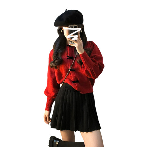 超好看新年紅色毛衣女秋冬2025新款慵懶高級感小個子內搭開衫上衣 超好看新年紅色毛衣女秋冬2025新款慵懶高級感小個子內搭開衫上衣