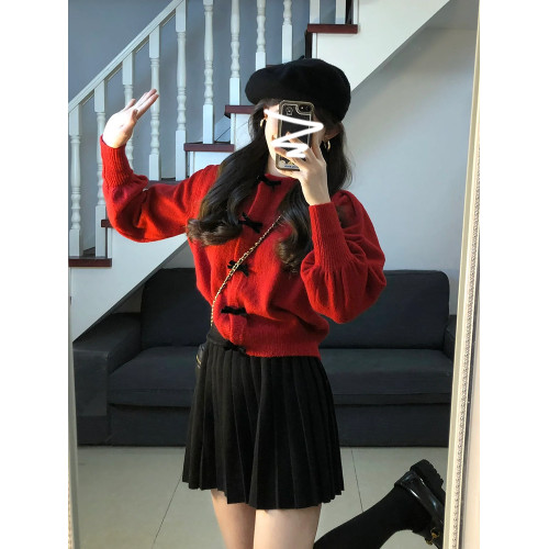 超好看新年紅色毛衣女秋冬2025新款慵懶高級感小個子內搭開衫上衣 超好看新年紅色毛衣女秋冬2025新款慵懶高級感小個子內搭開衫上衣