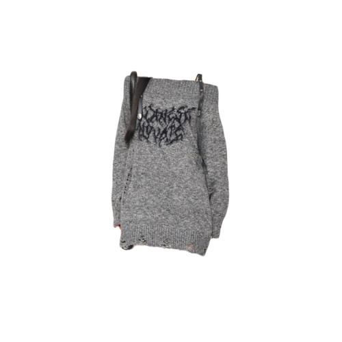 秋冬新款亞文化小衆破舊感皮釦一字肩毛衣女寬松百搭顯瘦針織上衣 秋冬新款亞文化小衆破舊感皮釦一字肩毛衣女寬松百搭顯瘦針織上衣