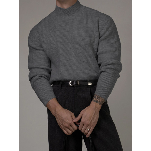 Primas 冬季剛需 黑色半高領毛衣男士肌肉男內搭純色針織衫東大門