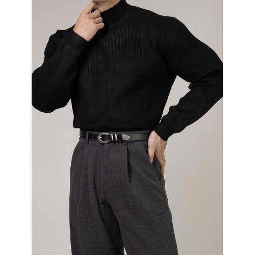 Primas 冬季剛需 黑色半高領毛衣男士肌肉男內搭純色針織衫東大門