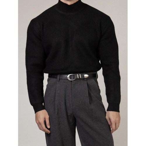 Primas 冬季剛需 黑色半高領毛衣男士肌肉男內搭純色針織衫東大門