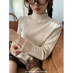 PPHOME自製~仿水貂毛打底衫 冬季半高領百搭保暖毛絨絨針織衫毛衣