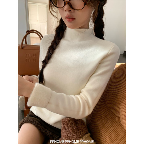 PPHOME自製~仿水貂毛打底衫 冬季半高領百搭保暖毛絨絨針織衫毛衣