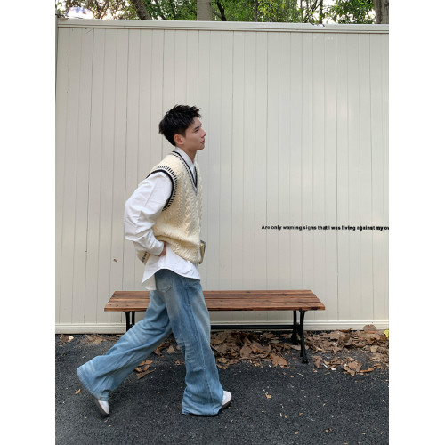 Holocene美式潮牌秋冬學院風麻花毛衣男休閒V領背心針織衫寬鬆衫