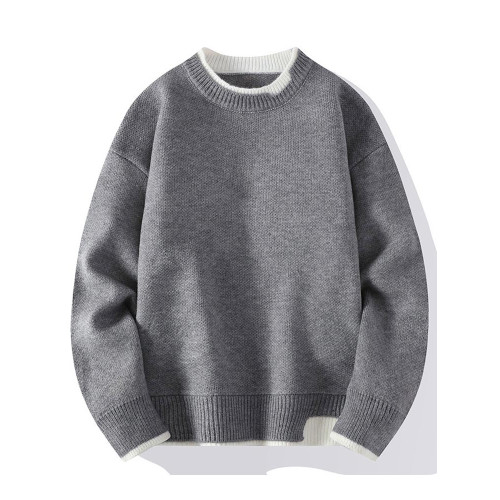 甜粉色毛衣男冬季假兩件圓領針織衫男內搭打底衫小衆猛男粉毛線衣