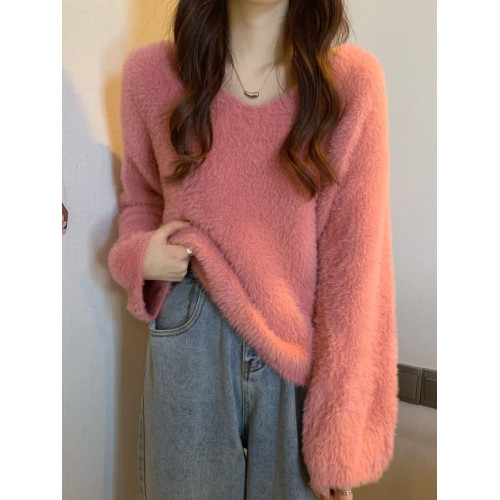 2026超好看寬鬆絨毛衣女洋氣加厚保暖v領內搭長袖打底針織衫上衣