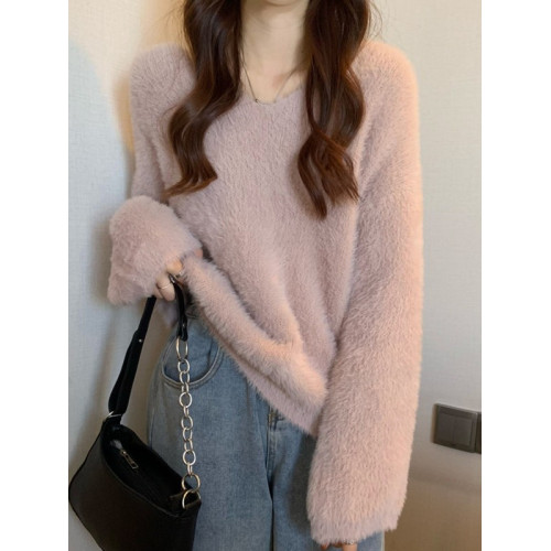 2026超好看寬鬆絨毛衣女洋氣加厚保暖v領內搭長袖打底針織衫上衣