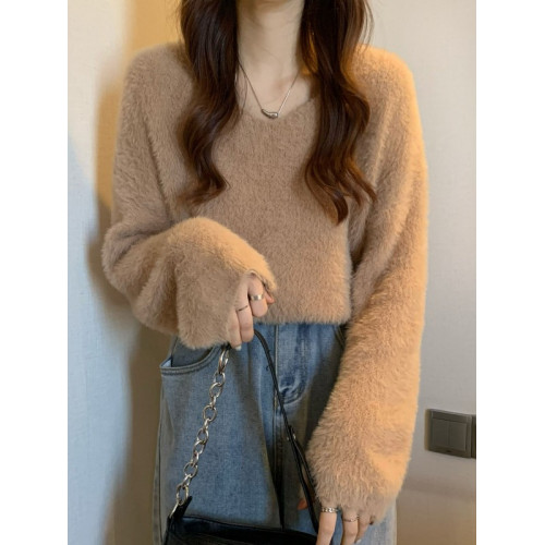 2026超好看寬鬆絨毛衣女洋氣加厚保暖v領內搭長袖打底針織衫上衣