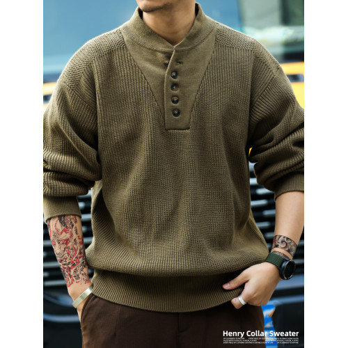 BGYO鹿起 美式復古加厚重磅亨利領毛衣男坦克手套頭保暖針織衫冬