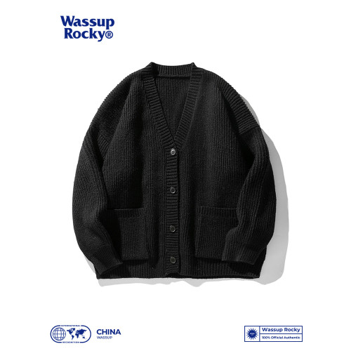 WASSUP日系慵懶風V領針織衫毛衣男女秋冬寬松百搭開衫外套潮流牌